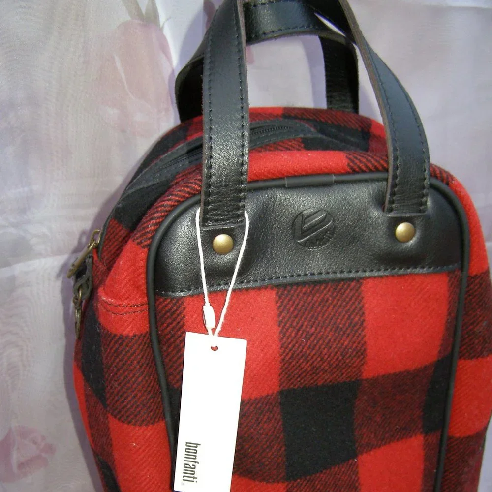 NEW Bonfanti Buffalo Plaid Wool Leather Boot Storage/Transport Bag